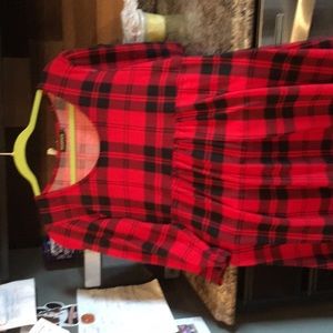Black and red checked empire waist dress